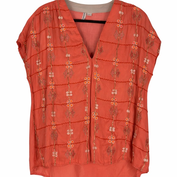 Anthropologie Tops - BL_NK for Anthropologie coral Embroidered Blouse